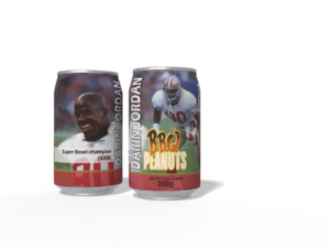 Carin Jordan Super Bowl champion branded snack cans